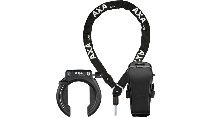 AXA Block XXL Rahmenschloss NAZ + ULC 130 Plug-In Chain + Satteltasche AXA Block XXL Rahmenschloss NAZ + ULC 130 Plug-In Chain + Satteltasche