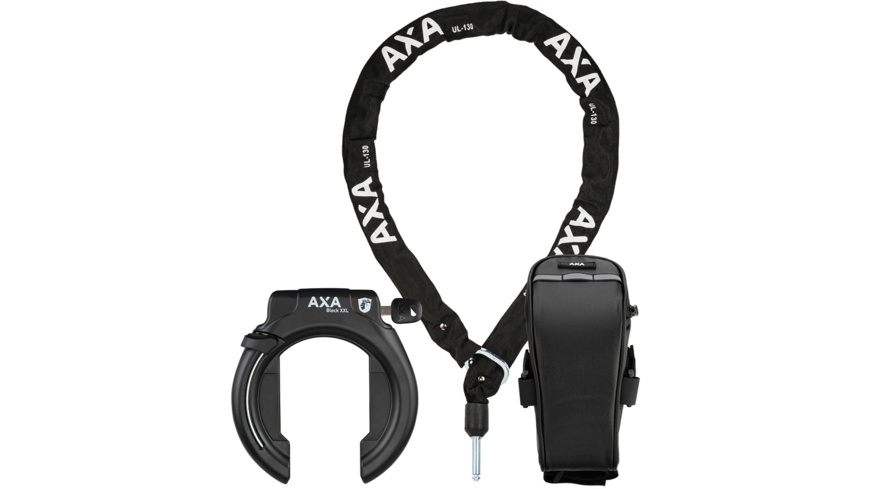 AXA Block XXL Rahmenschloss AZ + ULC 130 Plug-In Chain + Satteltasche AXA Block XXL Rahmenschloss AZ + ULC 130 Plug-In Chain + Satteltasche
