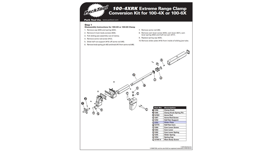 Park Tool 1254 Spring Cap - 100-4X/6X/15X