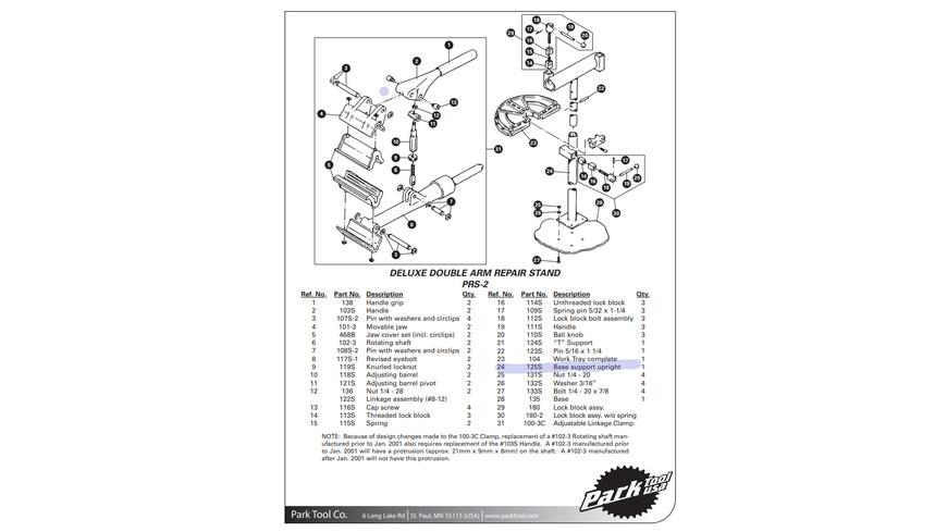 Park Tool 125 S Base support upright PRS-2
