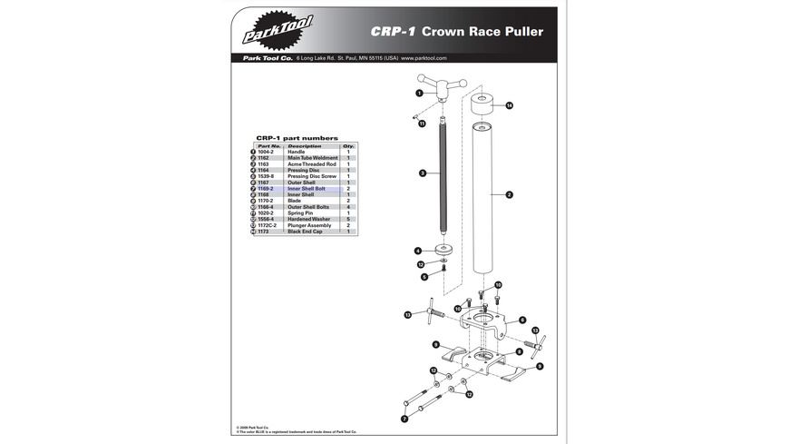 Park Tool 1169-2 Inner Shell Bolt CRP-1