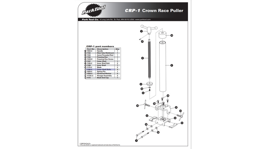 Park Tool 1166-4 Outer Shell Bolt CRP-1