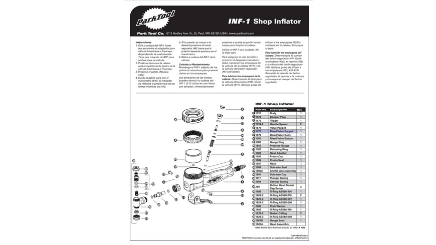 Park Tool 1577 Bleed Valve Poppet - INF-1