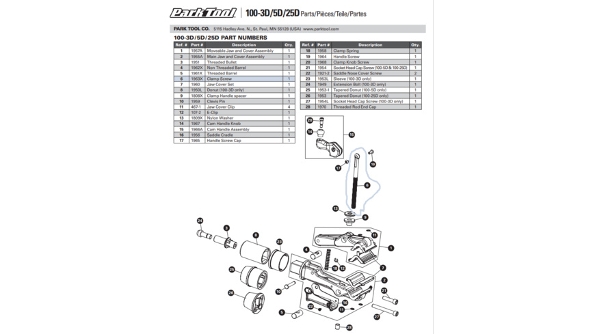 Park Tool 1963K Rev. Clamp Screw Kit - 100-3D