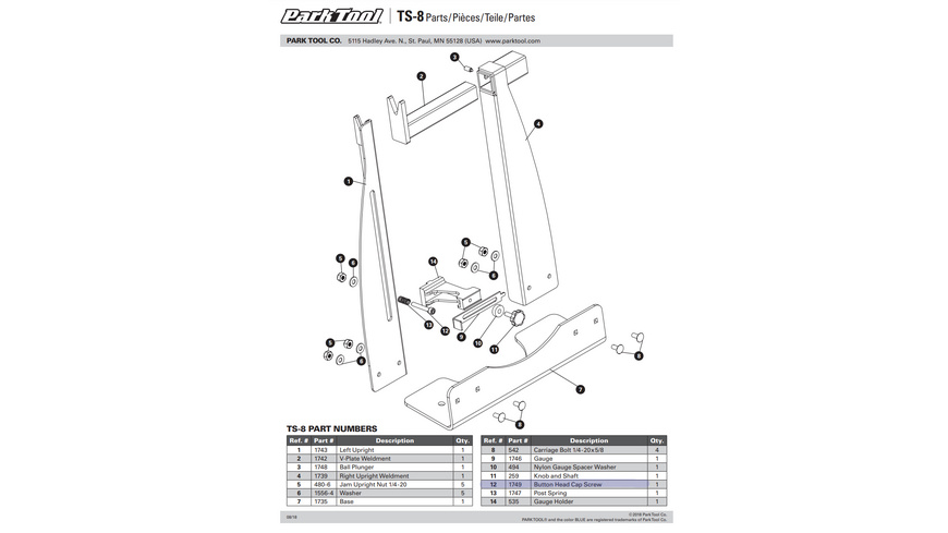 Park Tool 1749 Gauge Holder Cap Screw - TS-8