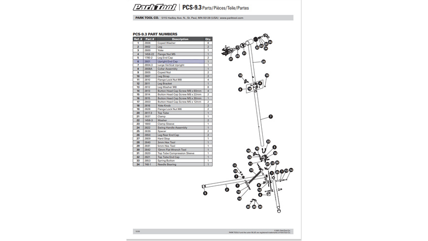 Park Tool 2801 Endkappe Standrohr PCS-9.2 & PCS-10.2