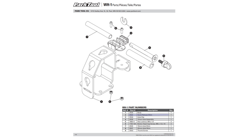 Park 2542 Quick Release Shim WH-1