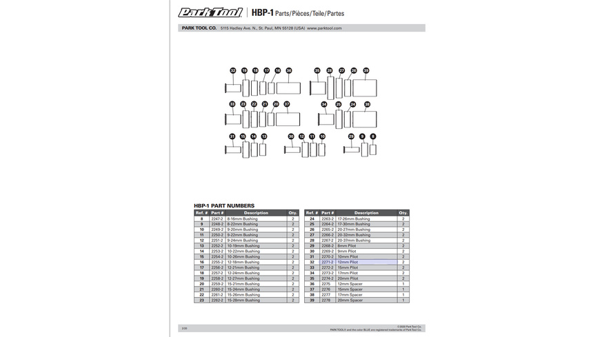 Park Tool 2271-2 12mm Führung - HBP-1