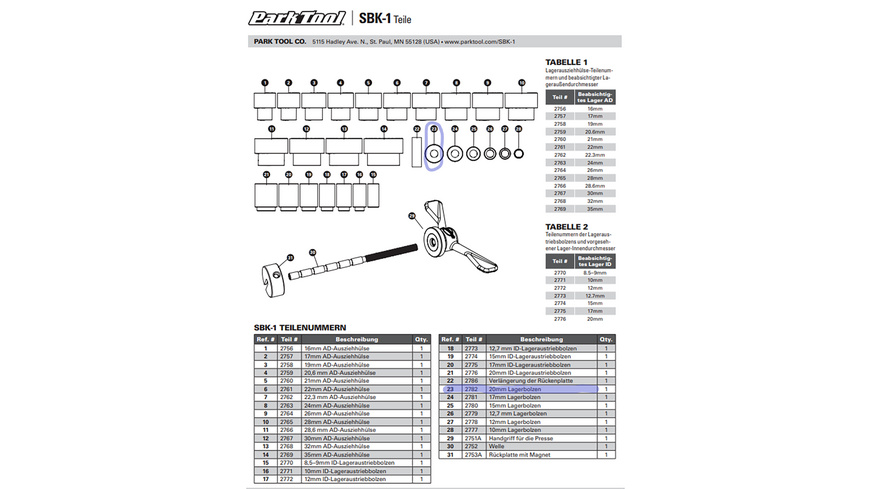 Park 2782 12mm Lagerbolzen for SBK-1