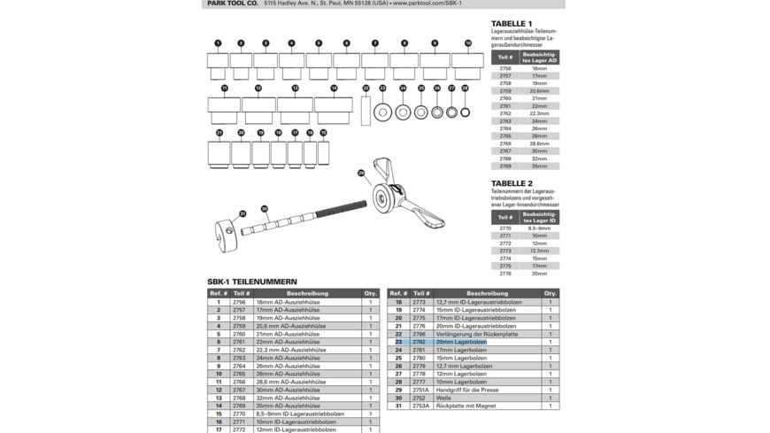 Park 2782 12mm Lagerbolzen for SBK-1