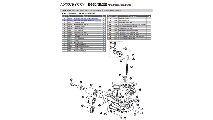 Park Tool 1955A Bdy & Cvr Ass 100-3D/5D/25D
