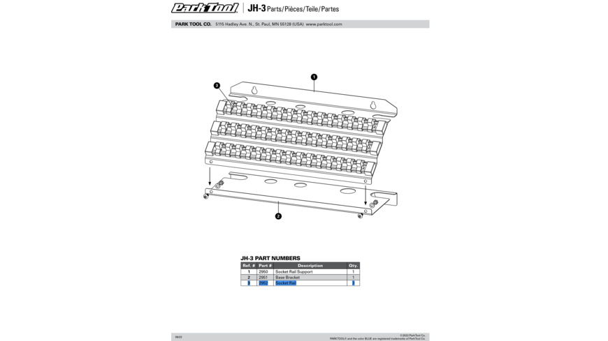 Park Tool 2952 Sockel Schiene für JH-3