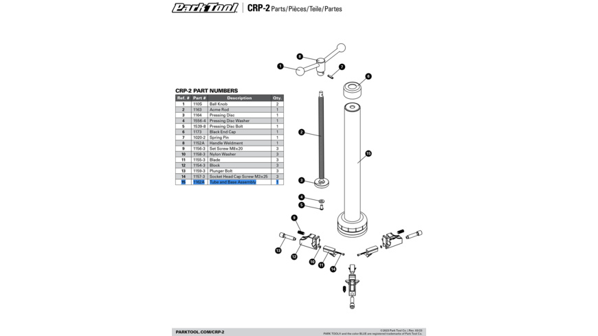Park Tool 1162A Basisbaugruppe für CRP-2