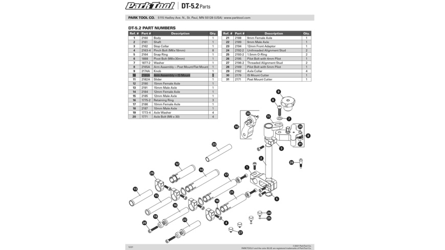 Park Tool 2180A IS-Mount-Arm-Baugruppe DT-5.2