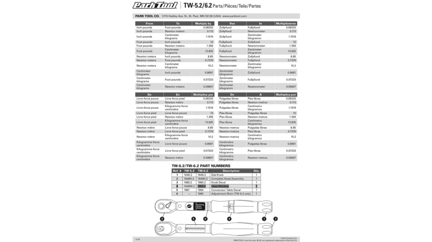 Park Tool 1993.2 Ersatzglas für TW-6.2