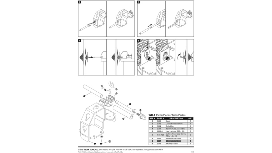 Park Tool 2537 20mm Achse Shim für WH-1, WH-2
