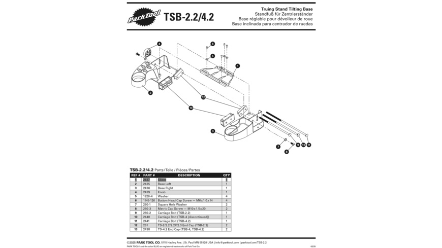 Park Tool 2437 Schieber für TSB-2.2