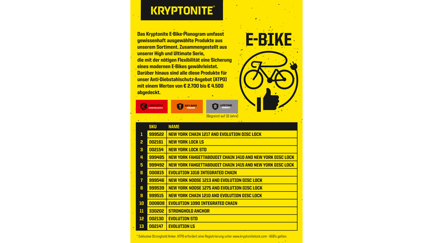 Kryptonite A5 Flyer E-Bike Planogramm